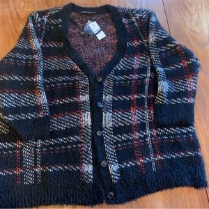Lane Bryant NWT 18/20 Black and Red Plaid Fuzzy Cardigan